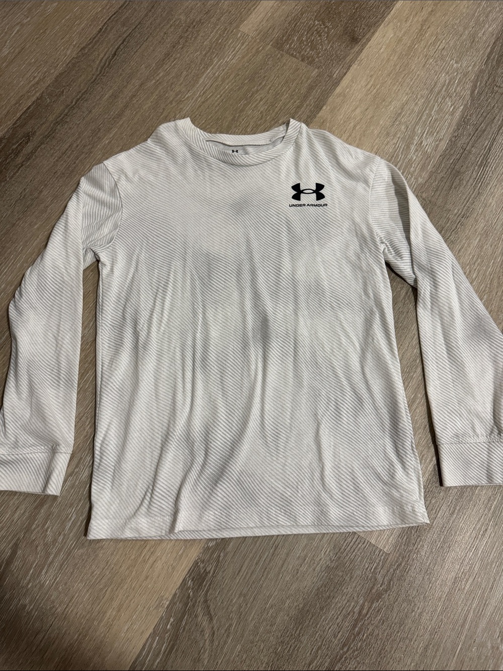 Under Armour Boys White Long Sleeve Crew Performance Tee with Black Logo